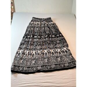 Gypsie Blu Maxi Skirt Elephant Camel Crinkle Black & White Hippie Boho Size S